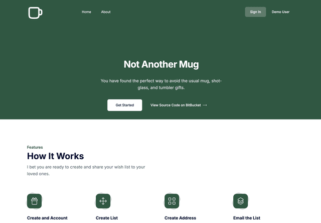 Screenshot of Not Another Mug Website