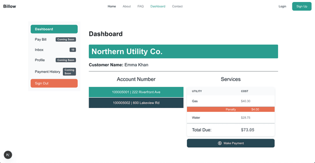 Screenshot of Billow's website